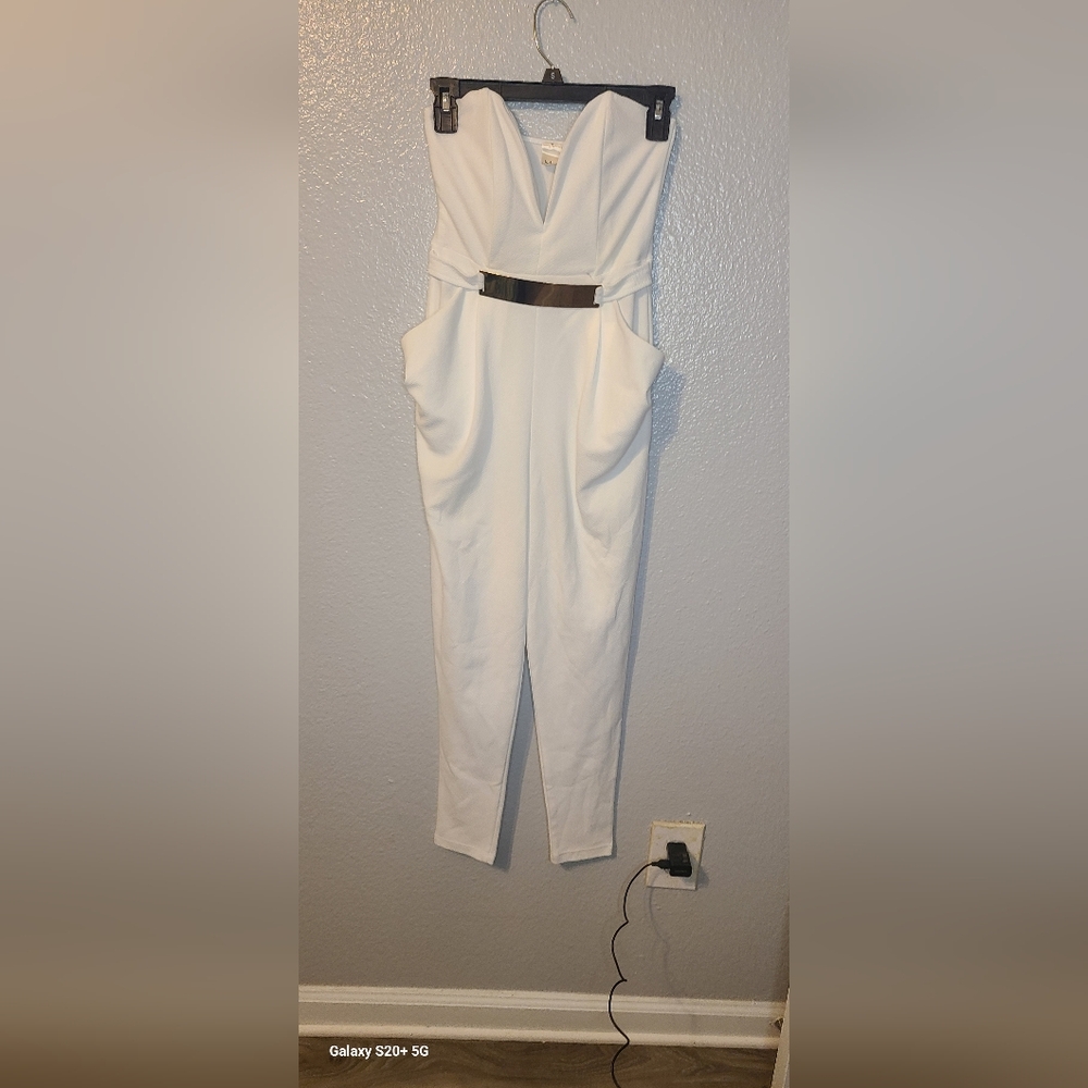 Monaco White Strapless Sweetheart Jumpsuit - Picture 2 of 6